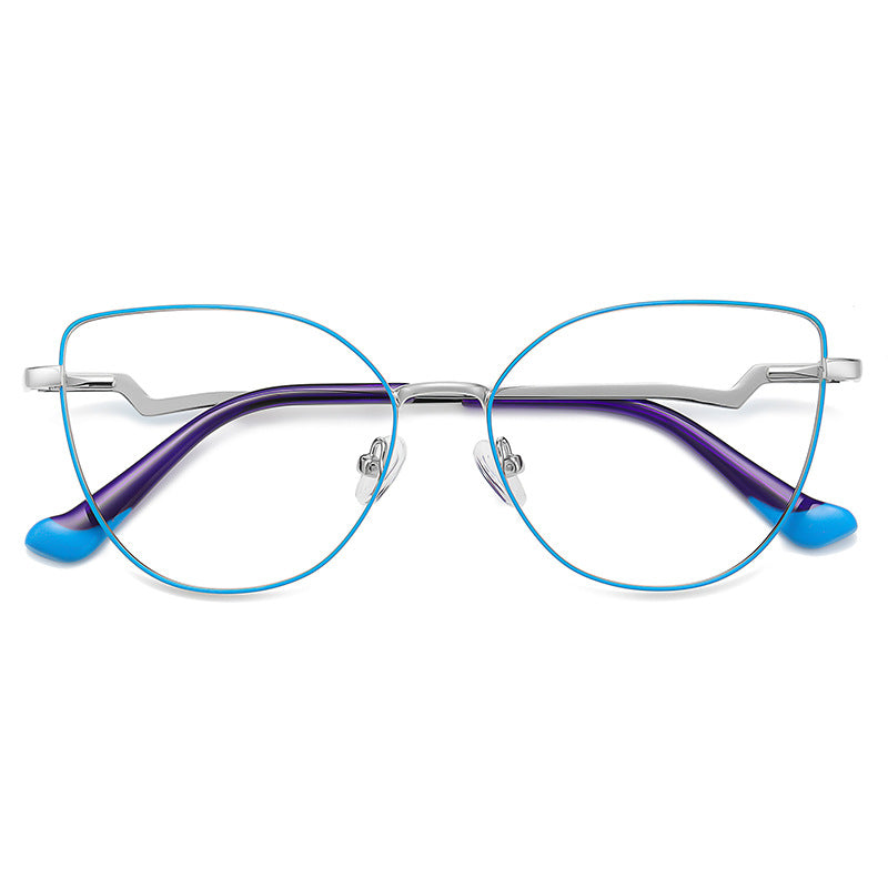Zigzag Cat Eye Blue Light Blocking Glasses in Turquoise Blue & Silver