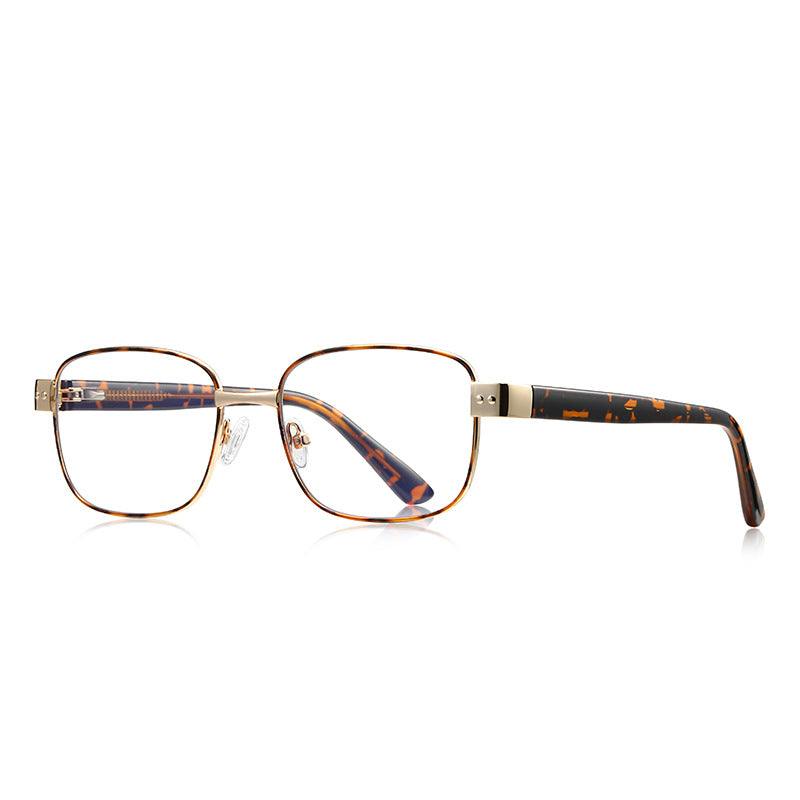 Block Hinge Metal Square Blue Light Blocking Glasses in Gold with Tortoiseshell Temples