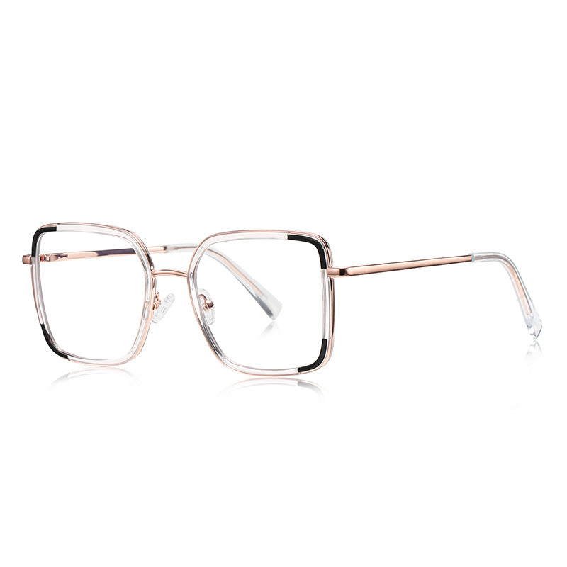 Colorblock Metal Square Blue Light Blocking Glasses in Rose Gold, Clear & Black