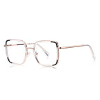 Colorblock Metal Square Blue Light Blocking Glasses in Rose Gold, Clear & Black