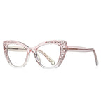 Lattice Butterfly Cat Eye Blue Light Blocking Glasses in Blush Pink Crystal