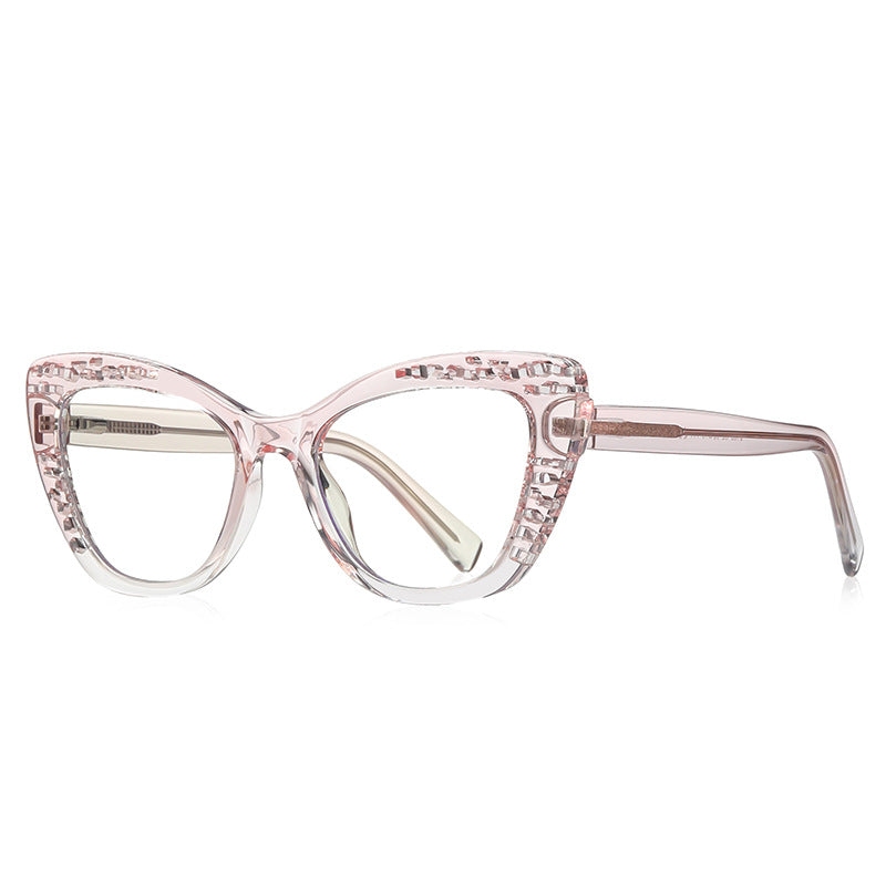 Lattice Butterfly Cat Eye Blue Light Blocking Glasses in Blush Pink Crystal