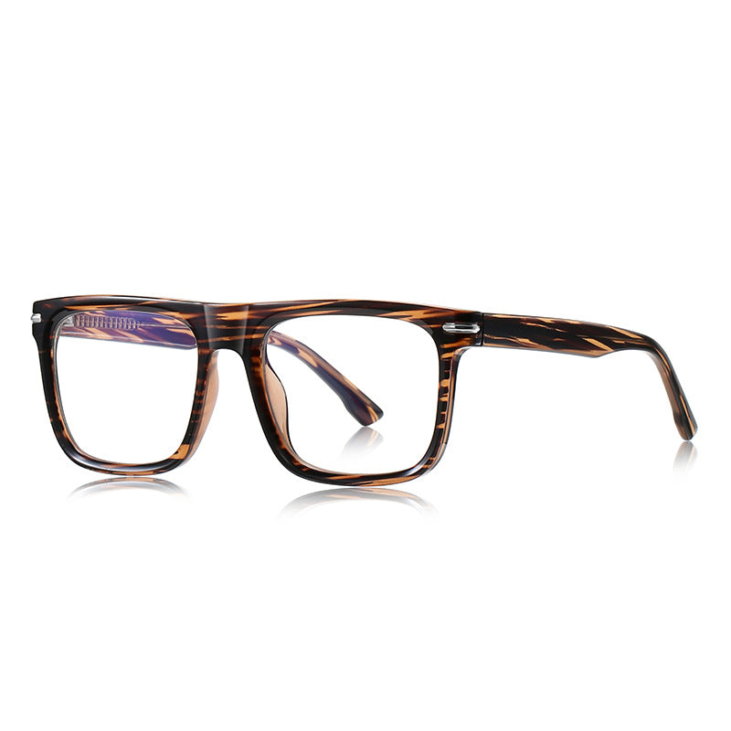 Oversized Square Flat-Top Acetate Blue Light Blocking Glasses in Tortoise Amber Stripe