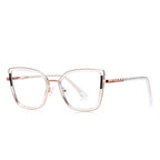 Segmented Temple Metal Square Blue Light Blocking Glasses in Rose Gold & Crystal Clear