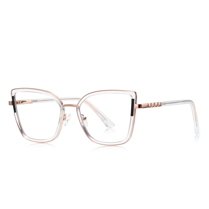 Segmented Temple Metal Square Blue Light Blocking Glasses in Rose Gold & Crystal Clear
