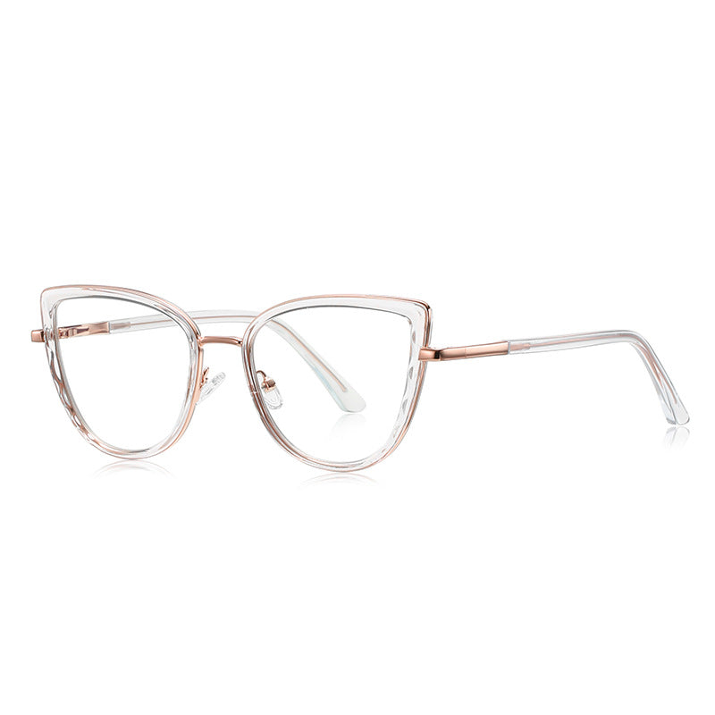 Metal Bridge Cat Eye Blue Light Blocking Glasses in Crystal Clear