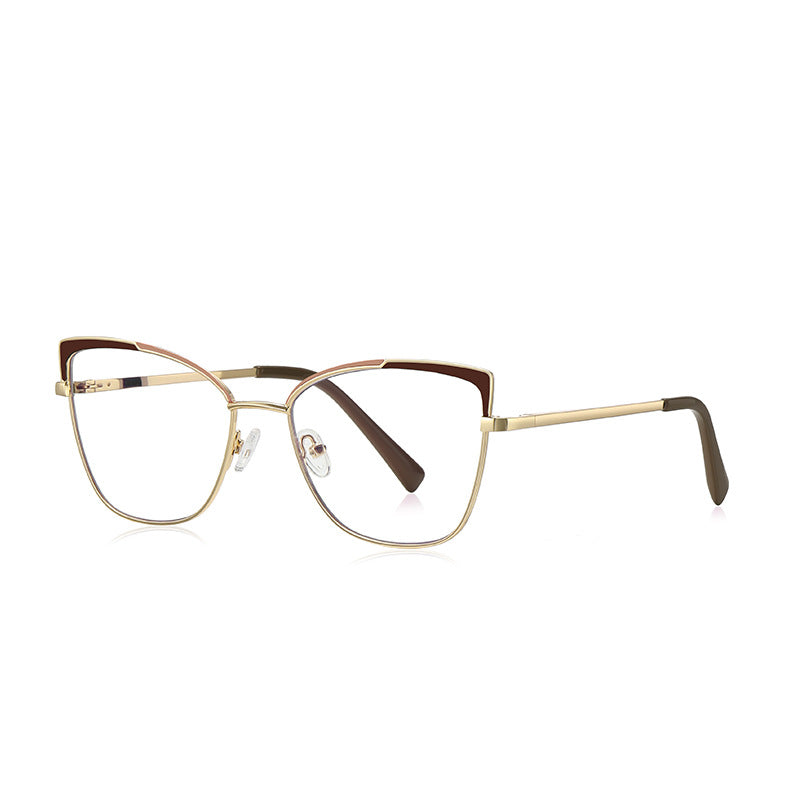 Pinstripe Brow Butterfly Blue Light Blocking Glasses in Gold with Brown & Beige Brow
