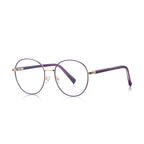 Banded Hinge Metal Round Blue Light Blocking Glasses in Gold with Dark Plum Enamel Rim