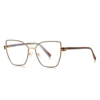 Geometric Metal Cat Eye Blue Light Blocking Glasses in Bronze Brown &amp; Gold