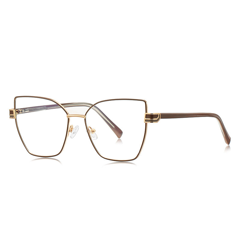 Geometric Metal Cat Eye Blue Light Blocking Glasses in Bronze Brown &amp; Gold