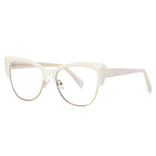 Winged Browline Cat Eye Spring Hinge Blue Light Blocking Glasses in Cream Ivory with Gold Wire Rim