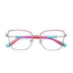 Spliced Temple Butterfly Blue Light Blocking Glasses in Red & Pink/Teal