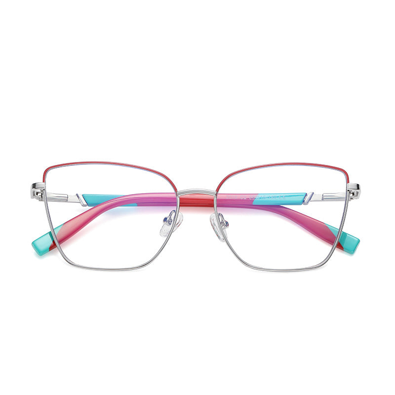 Spliced Temple Butterfly Blue Light Blocking Glasses in Red & Pink/Teal