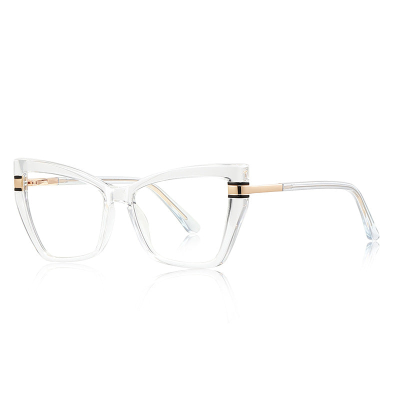Winged T-Bar Cat Eye Blue Light Blocking Glasses in Crystal Clear & Gold