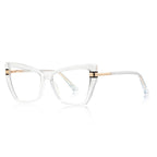 Winged T-Bar Cat Eye Blue Light Blocking Glasses in Crystal Clear & Gold