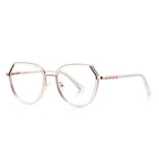 Knotted Temple Geometric Round Blue Light Blocking Glasses in Crystal Clear & Rose Gold