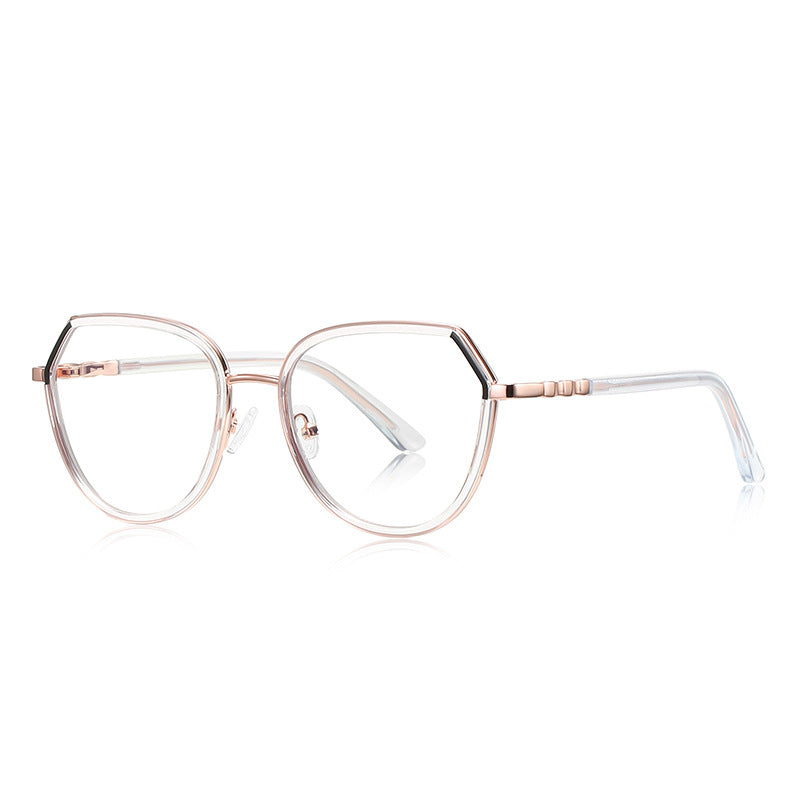 Knotted Temple Geometric Round Blue Light Blocking Glasses in Crystal Clear & Rose Gold