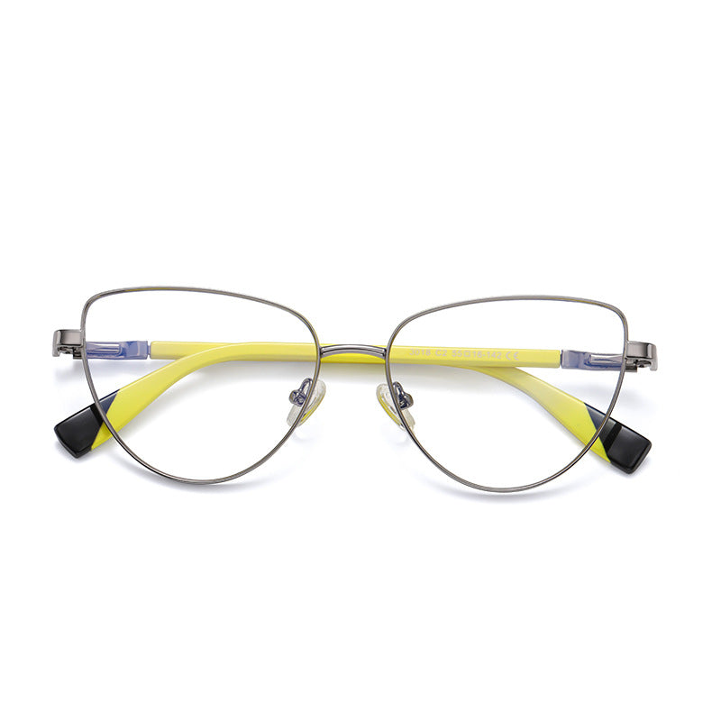 Colorblock Spliced Butterfly Blue Light Blocking Glasses in Red with Yellow/Black Temples