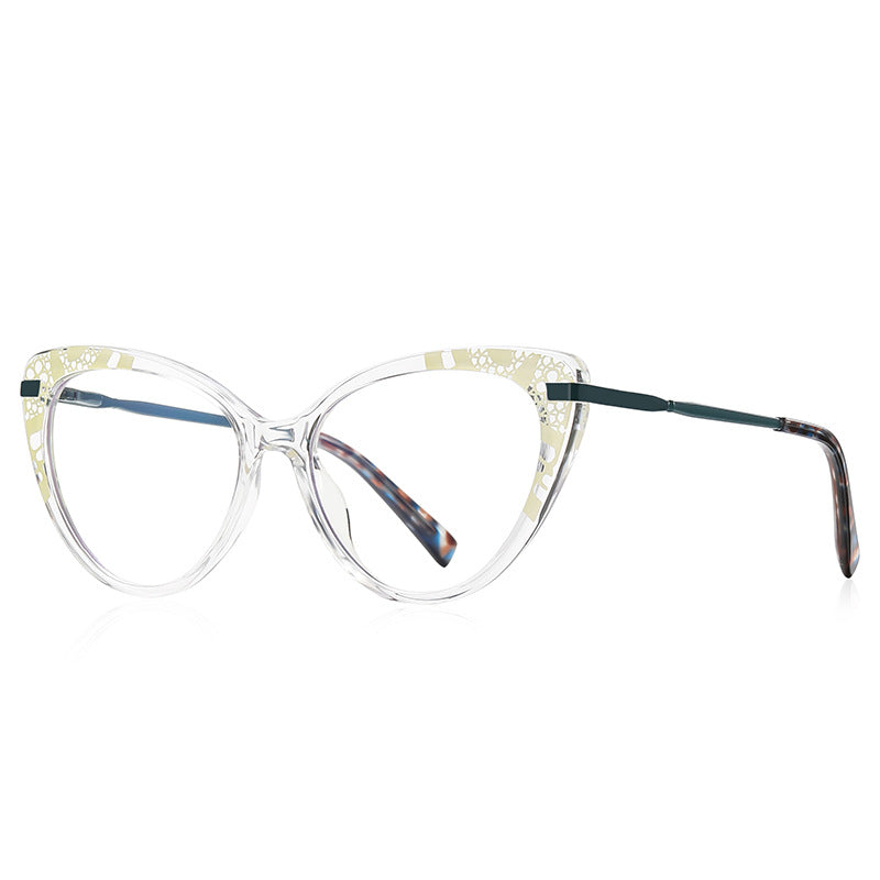 Lace Brow Cat Eye Blue Light Blocking Glasses in Crystal Clear