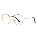Perforated Brow Round Blue Light Blocking Glasses in Gold with Purple Perforated Brow