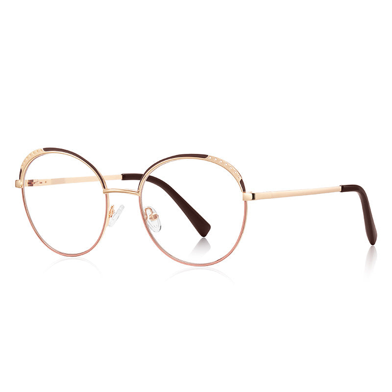 Perforated Brow Round Blue Light Blocking Glasses in Gold with Purple Perforated Brow