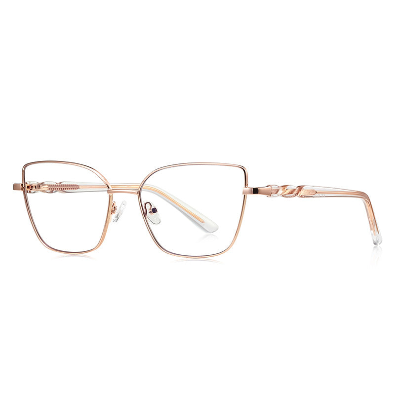 Wavy Temple Butterfly Blue Light Blocking Glasses in Rose Gold with Pink Brow & Clear Temples