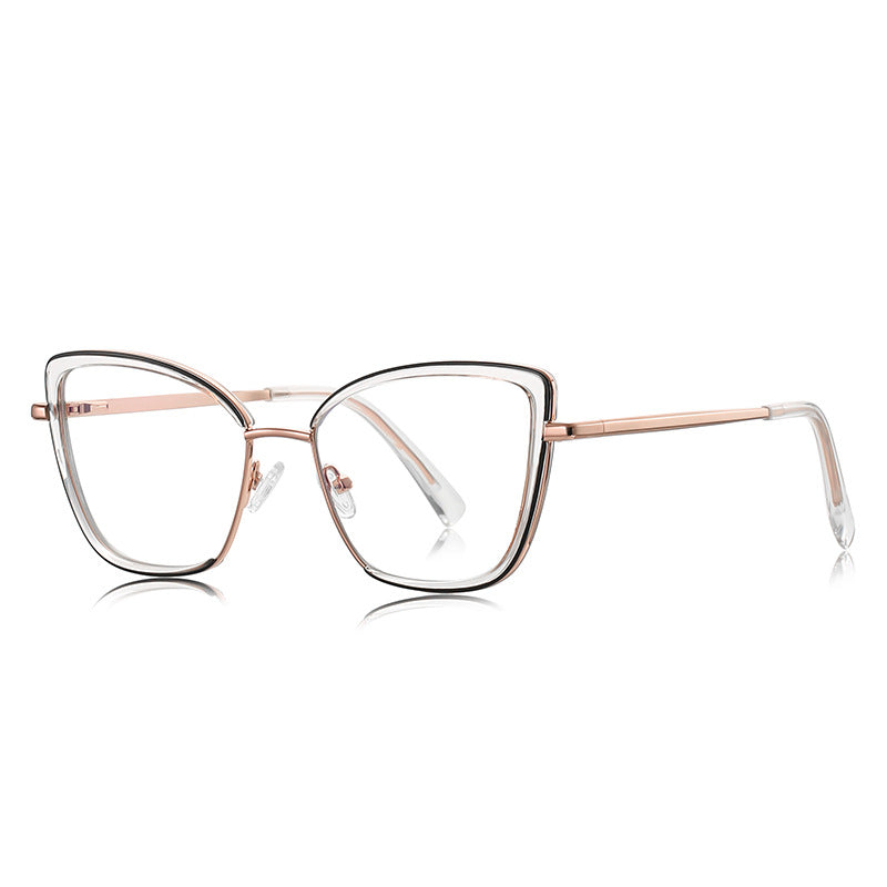 Acetate Liner Cat Eye Blue Light Blocking Glasses in Rose Gold with Clear Liner