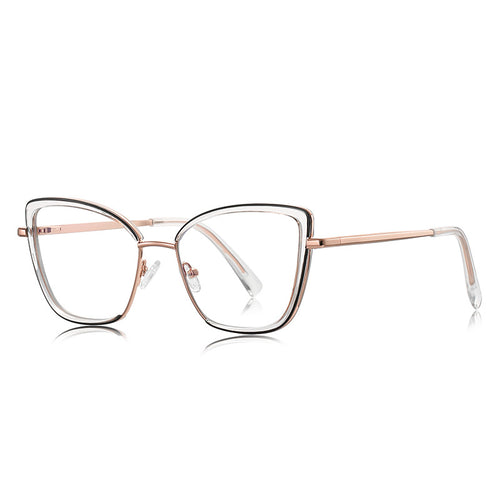 Acetate Liner Cat Eye Blue Light Blocking Glasses in Rose Gold with Clear Liner