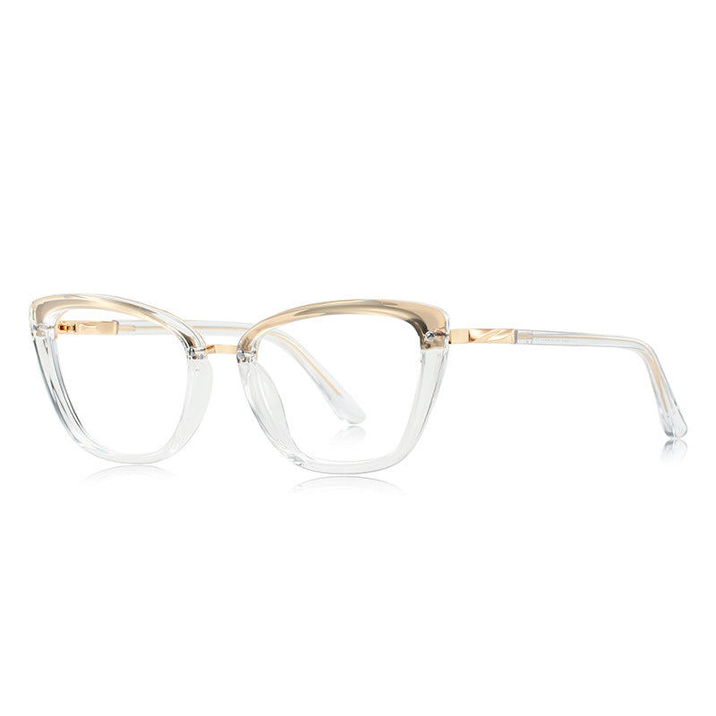 Gold Brow Trim Cat Eye Blue Light Blocking Glasses in Crystal Clear