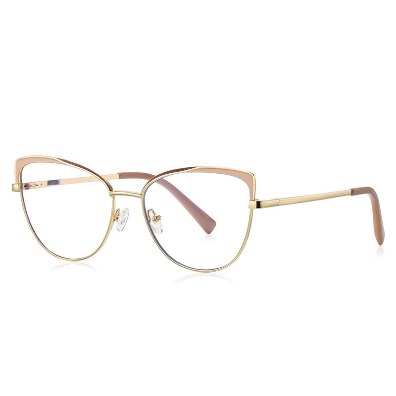 Striped Brow Butterfly Blue Light Blocking Glasses in Rose Gold with Blush & Nude Striped Brow