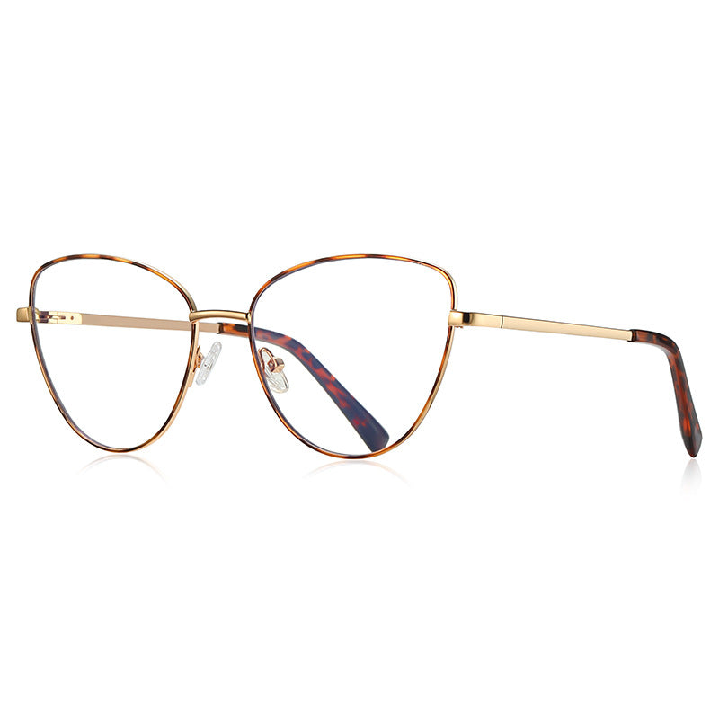 Enamel Rim Metal Cat Eye Blue Light Blocking Glasses in Gold with Tortoiseshell Enamel Rim