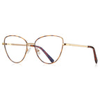 Enamel Rim Metal Cat Eye Blue Light Blocking Glasses in Gold with Tortoiseshell Enamel Rim