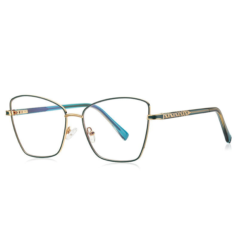 Fretwork Temple Butterfly Spring Hinge Blue Light Blocking Glasses in Forest Green with Gold Bridge
