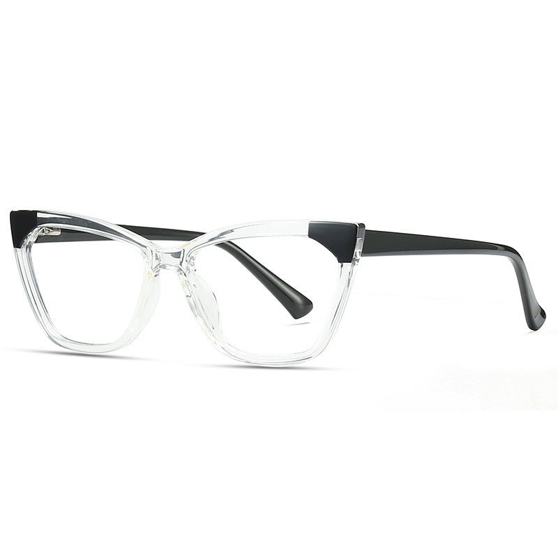 Two-Tone Wide Cat-Eye Acetate Spring Hinge Blue Light Blocking Glasses in Crystal Clear-Charcoal