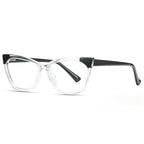 Two-Tone Wide Cat-Eye Acetate Spring Hinge Blue Light Blocking Glasses in Crystal Clear-Charcoal