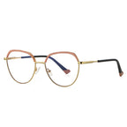 LENSVA Glitter Brow Round Spring Hinge Blue Light Glasses in Coral Shimmer and Gold