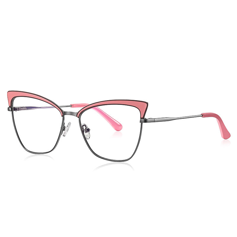 Bicolor Brow Metal Cat Eye Blue Light Blocking Glasses in Gunmetal with Blush Pink Bicolor Brow