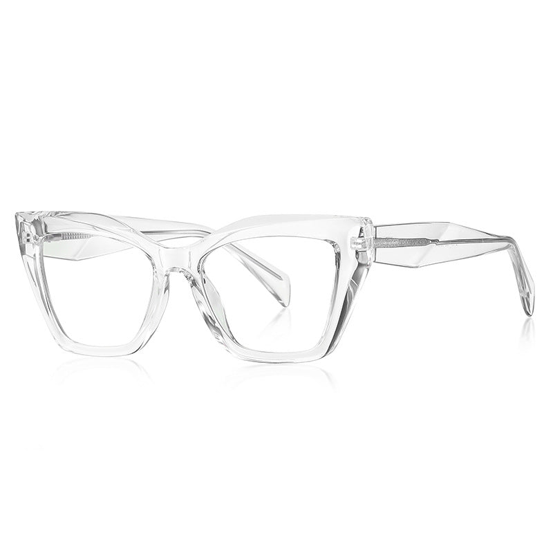 Faceted Cat Eye Blue Light Blocking Glasses in Crystal Clear