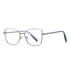 Braided Temple Metal Square Blue Light Blocking Glasses in Silver with Mint & Berry Tips