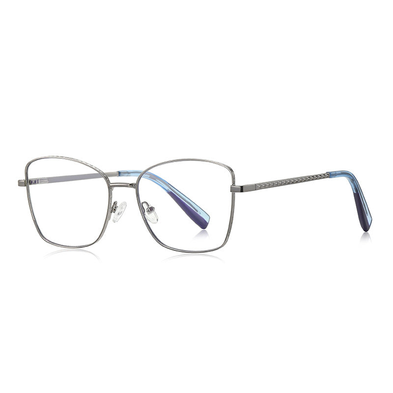Braided Temple Metal Square Blue Light Blocking Glasses in Silver with Mint & Berry Tips