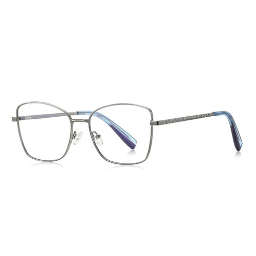 Braided Temple Metal Square Blue Light Blocking Glasses in Silver with Mint & Berry Tips