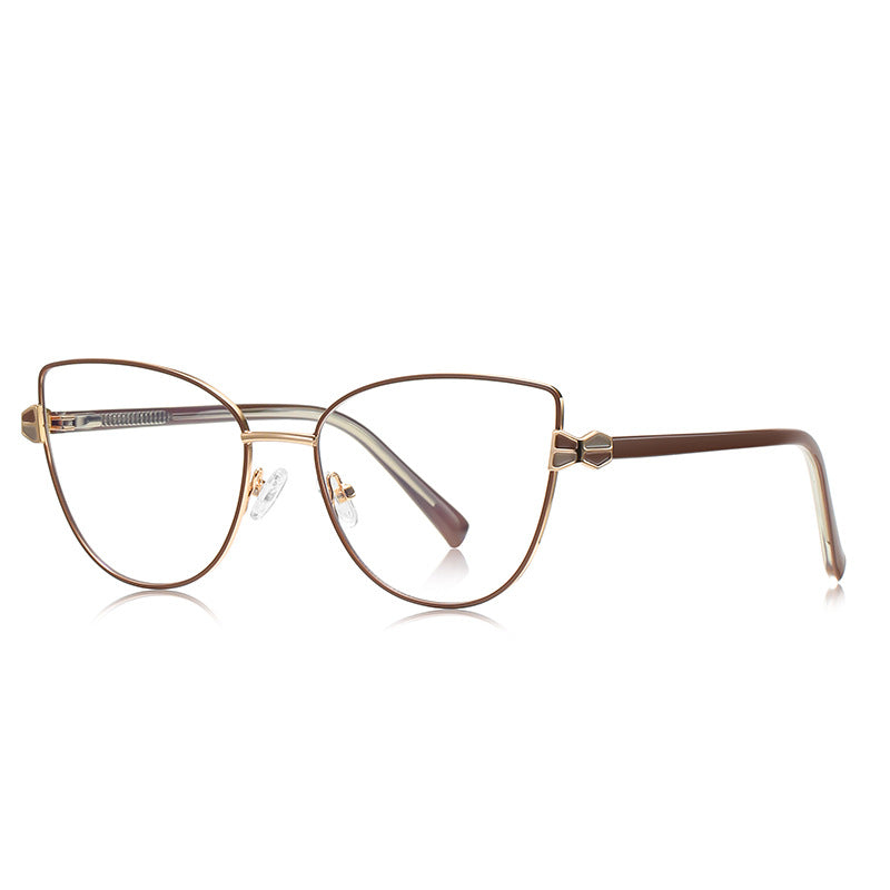Hourglass Hinge Metal Cat Eye Blue Light Blocking Glasses in Bronze Brown &amp; Gold