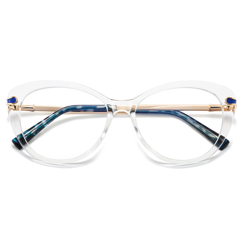 Enamel Inset Cat Eye Blue Light Blocking Glasses in Crystal Clear & Cobalt Blue