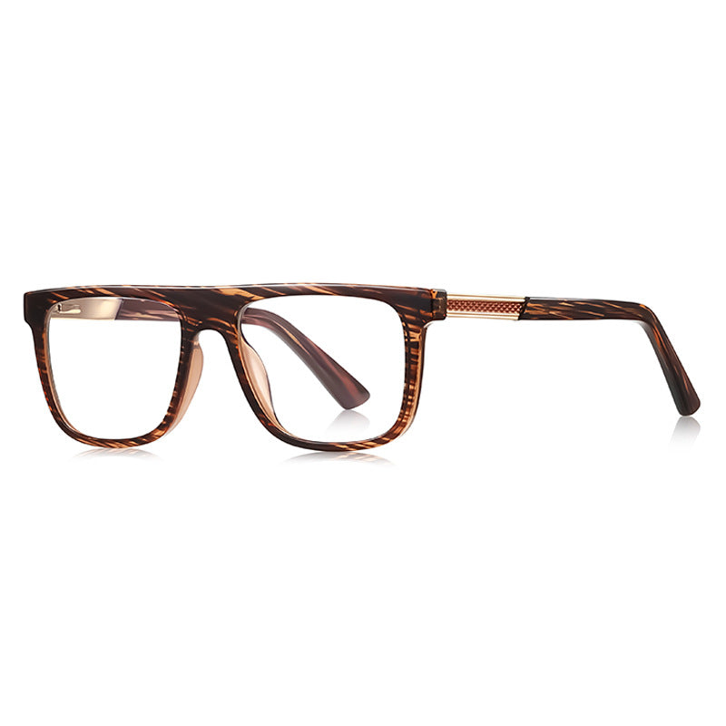 Knurled Band Flat Top Spring Hinge Blue Light Blocking Glasses in Amber Woodgrain Tortoiseshell
