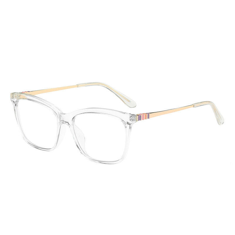 Striped Hinge Cat Eye Blue Light Blocking Glasses in Crystal Clear & Gold