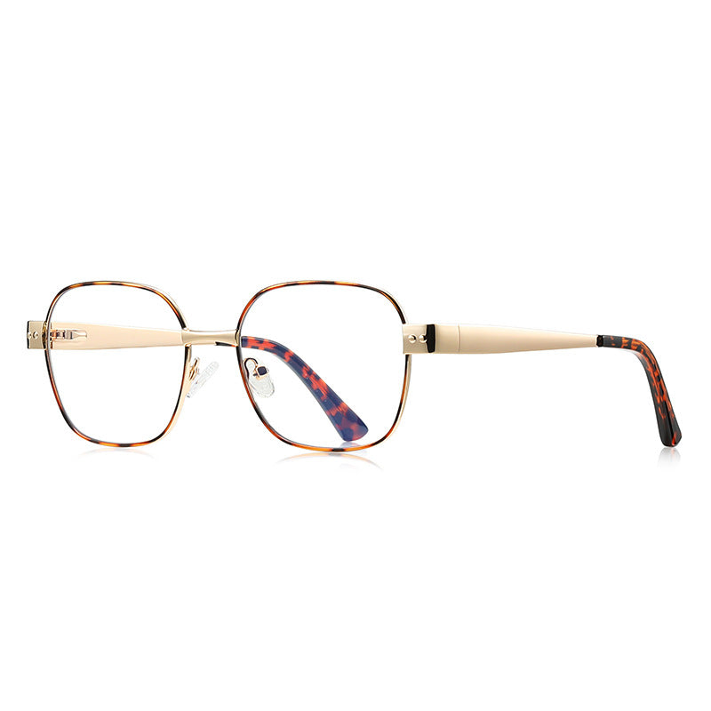 Enamel Accent Metal Square Blue Light Blocking Glasses in Gold & Tortoiseshell