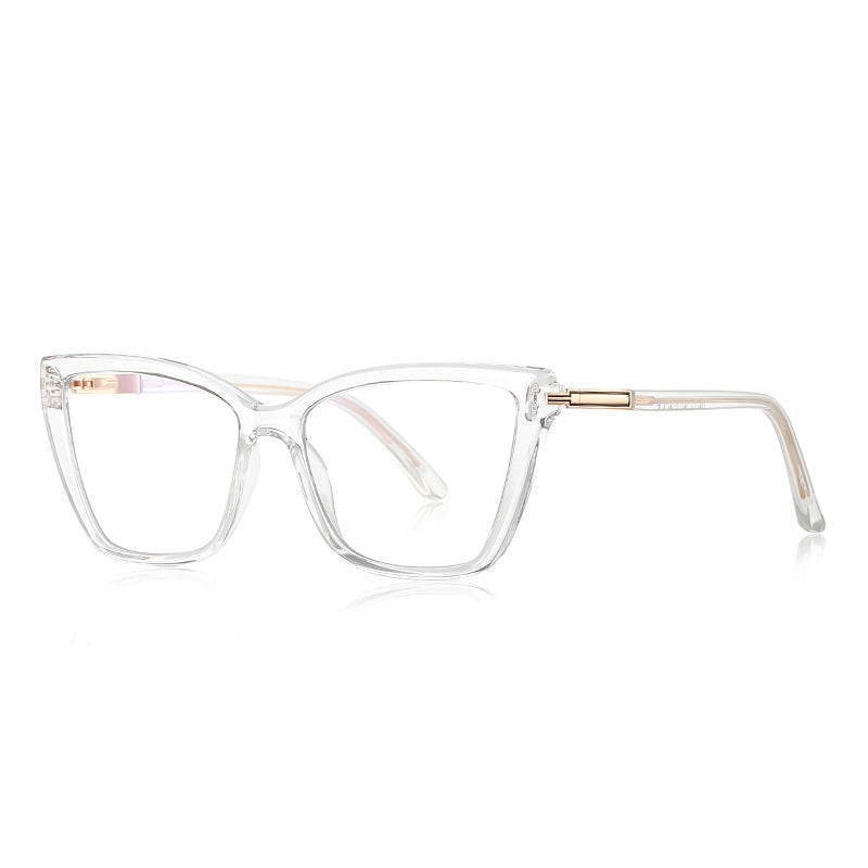 Classic Cat-Eye Acetate Gold Metal Hinge Blue Light Blocking Glasses in Crystal Clear