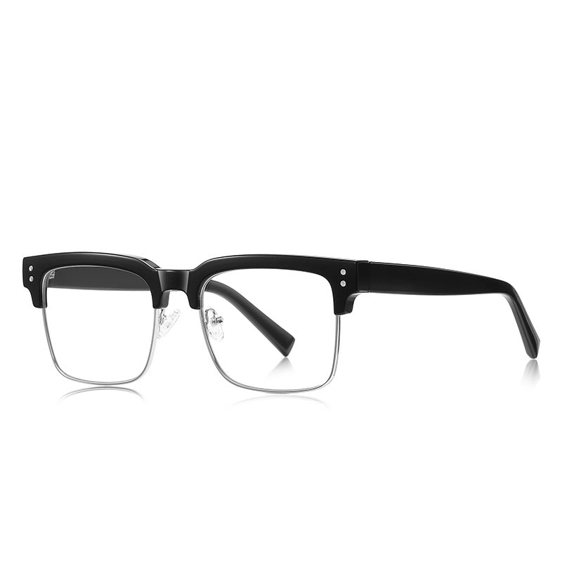 Classic Browline Blue Light Blocking Glasses in Black &amp; Silver