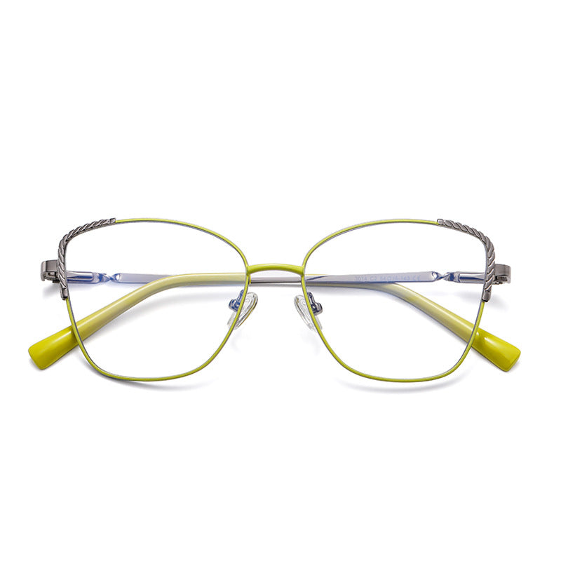 Twisted Rope Brow Butterfly Blue Light Blocking Glasses in Lime Green with Silver Rope Brow
