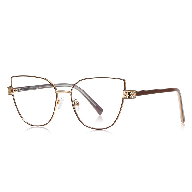 Diamond-Cut Hinge Cat Eye Blue Light Blocking Glasses in Jet Black with Gold Hardware